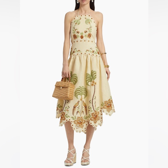 FARM Rio Dresses & Skirts - FARM RIO Delicate Forest Sand Richelieu Embroidered Midi Dress Size XS